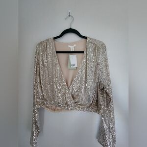 H&M gold Sequin cropped top large
